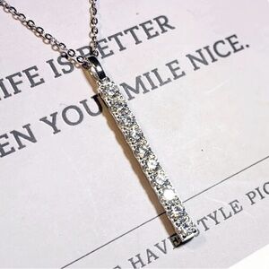 Sterling Silver Rhodium Plated Zircon
Diamond "Bar" Necklace
